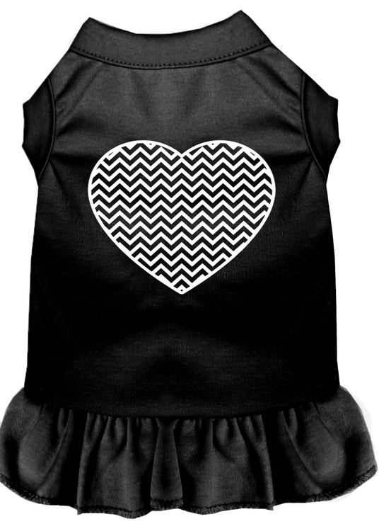 Chevron Heart Screen Print Dress Black XS